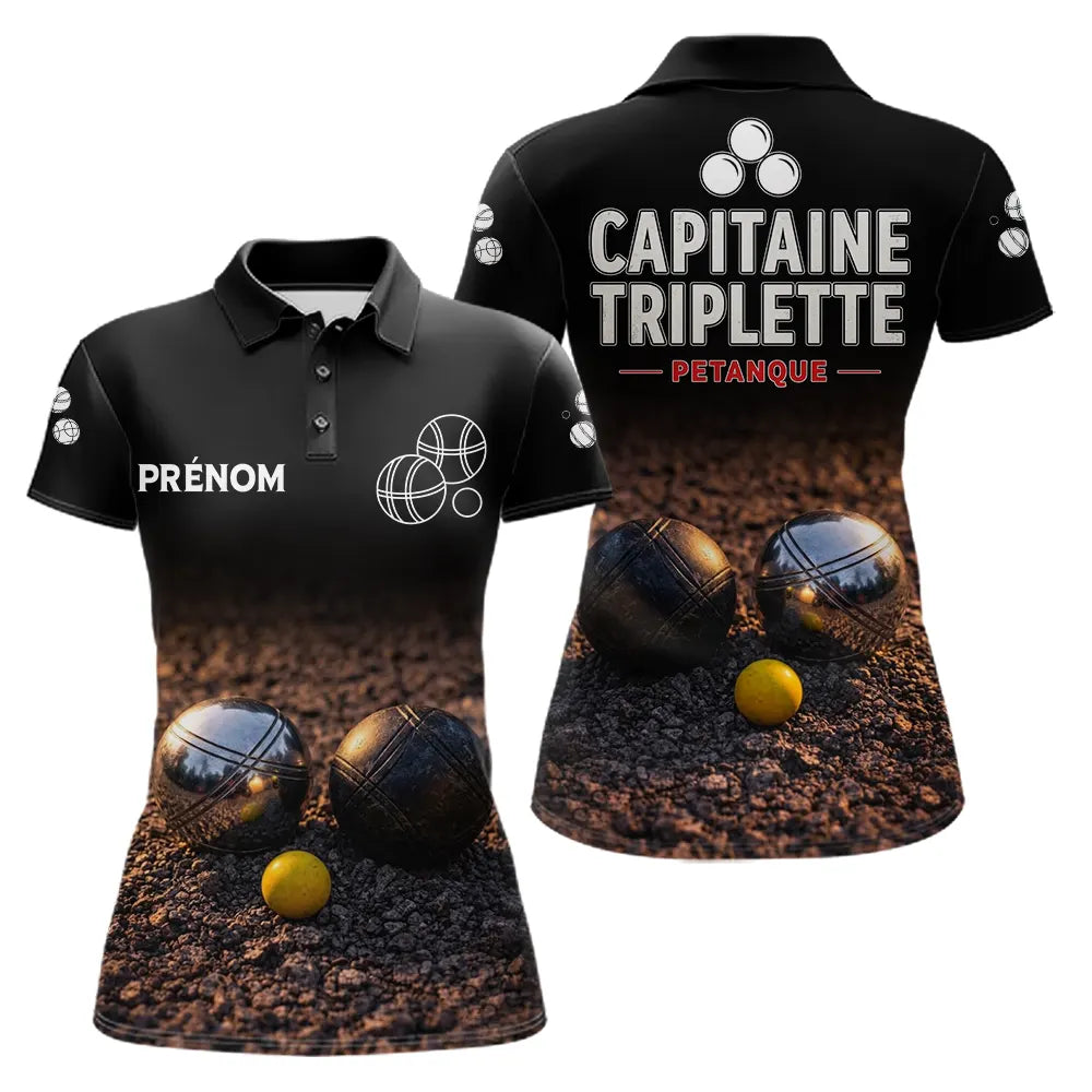 Polo Pétanque Noir Personnalisé - Équipe Capitaine Triplette - Polo Femme