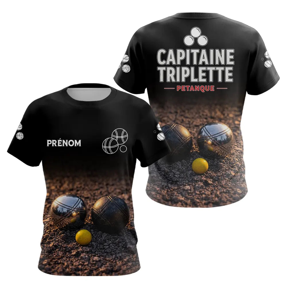 Polo Pétanque Noir Personnalisé - Équipe Capitaine Triplette - T-Shirt Femme