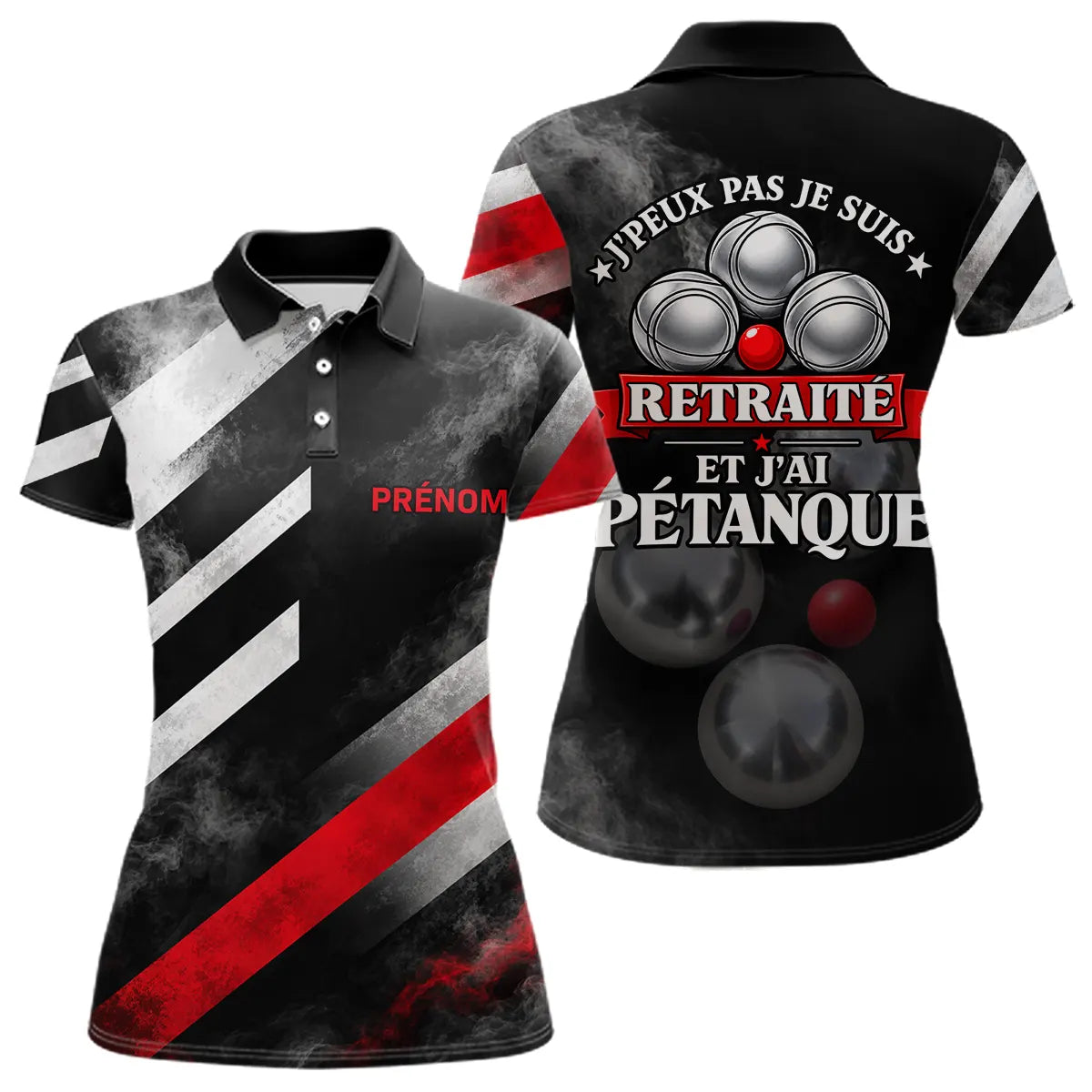 Polo Pétanque Noir & Rouge - J'peux Pas Retraité Personnalisé - Polo Femme