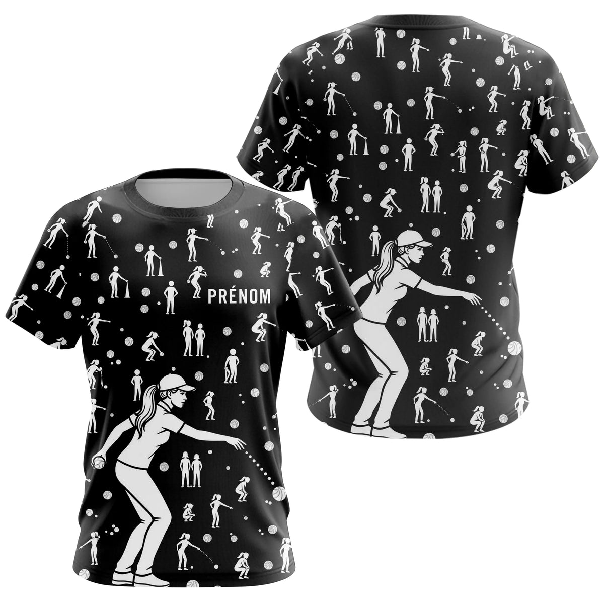 Polo Pétanque Noir Silhouette Joueurs - Homme Femme - T-Shirt Femme