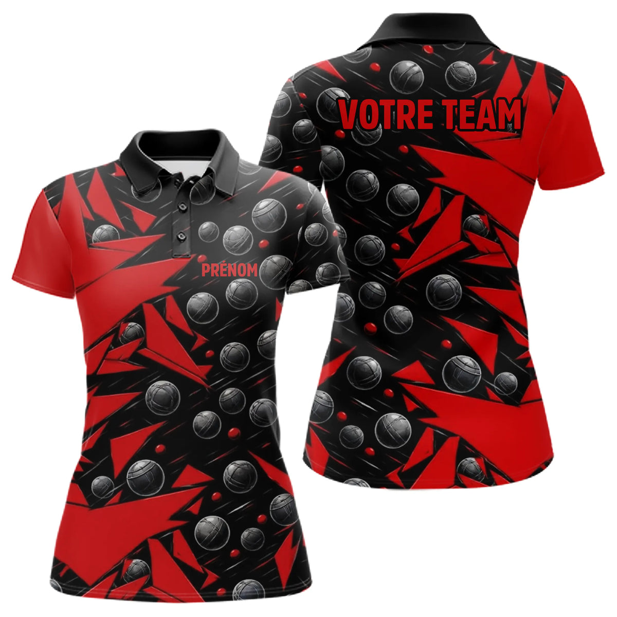 Polo Pétanque Nom et Team Personnalisé - Noir & Rouge - Polo Femme