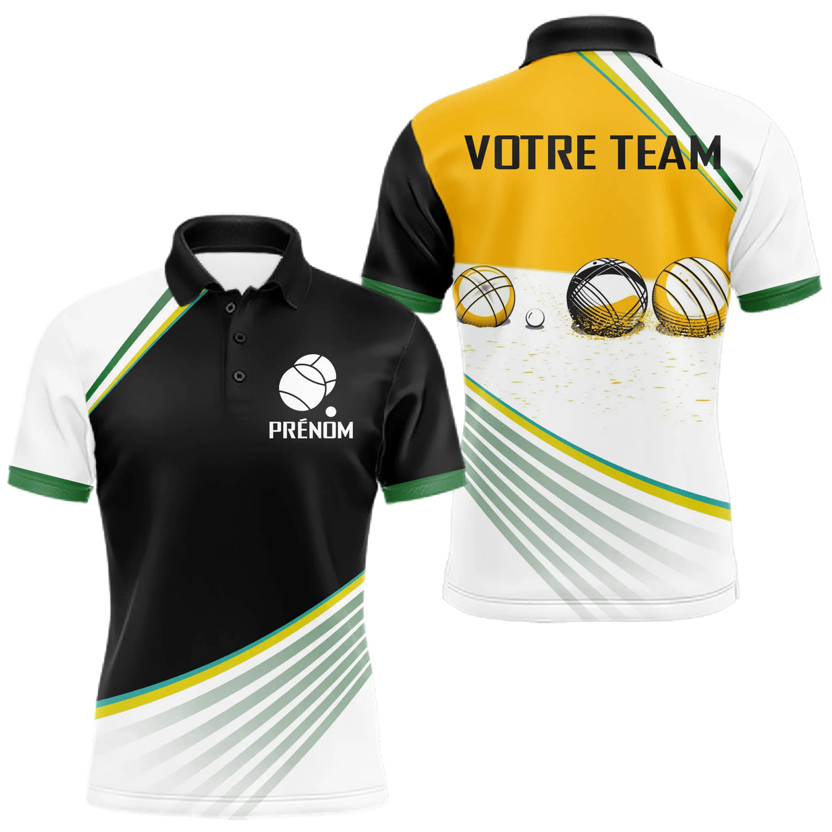 Polo Pétanque Performance - Design Sportif Jaune Blanc - Polo Homme