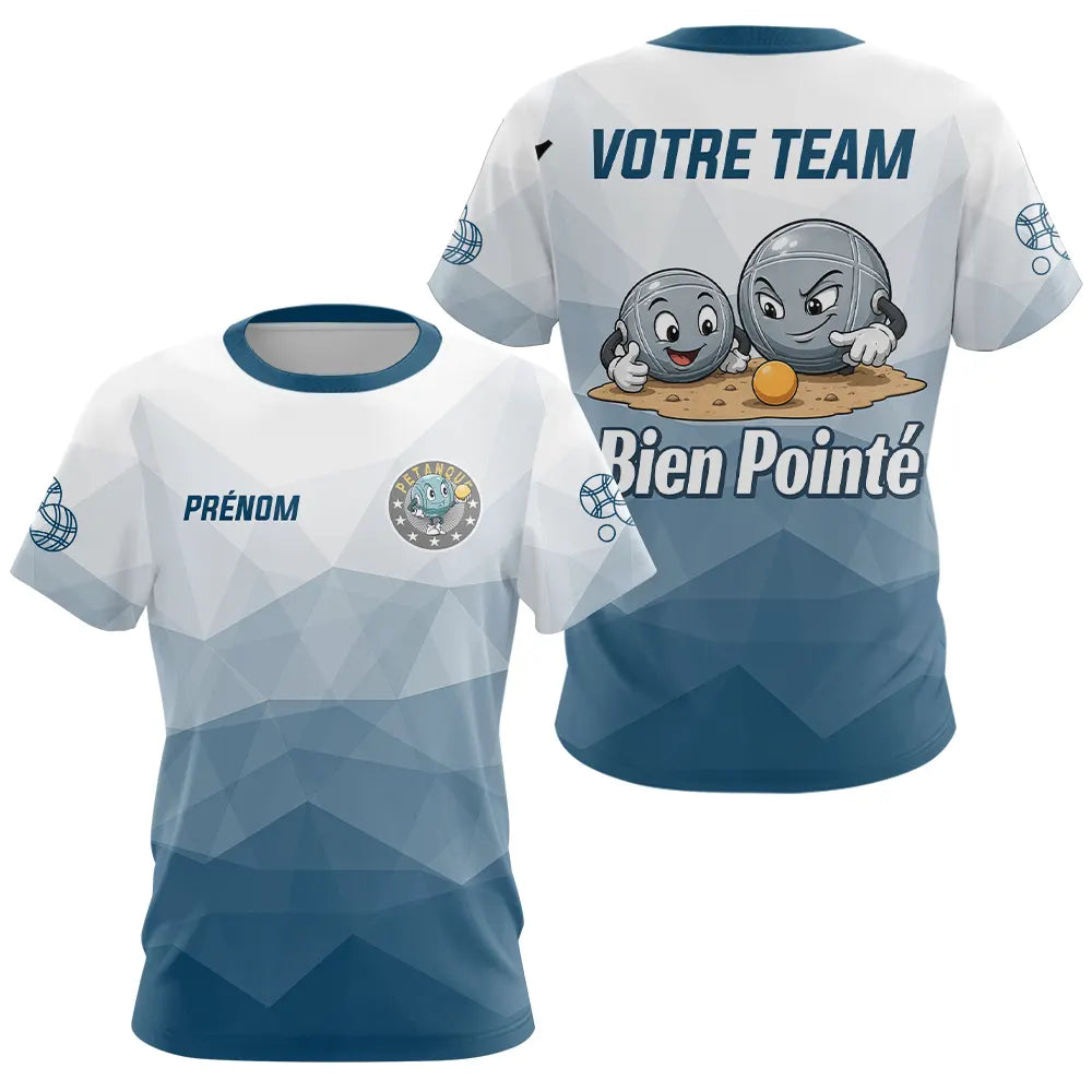 Polo Pétanque Personnalisé - Bleu & Gris Votre Team - T-Shirt Femme