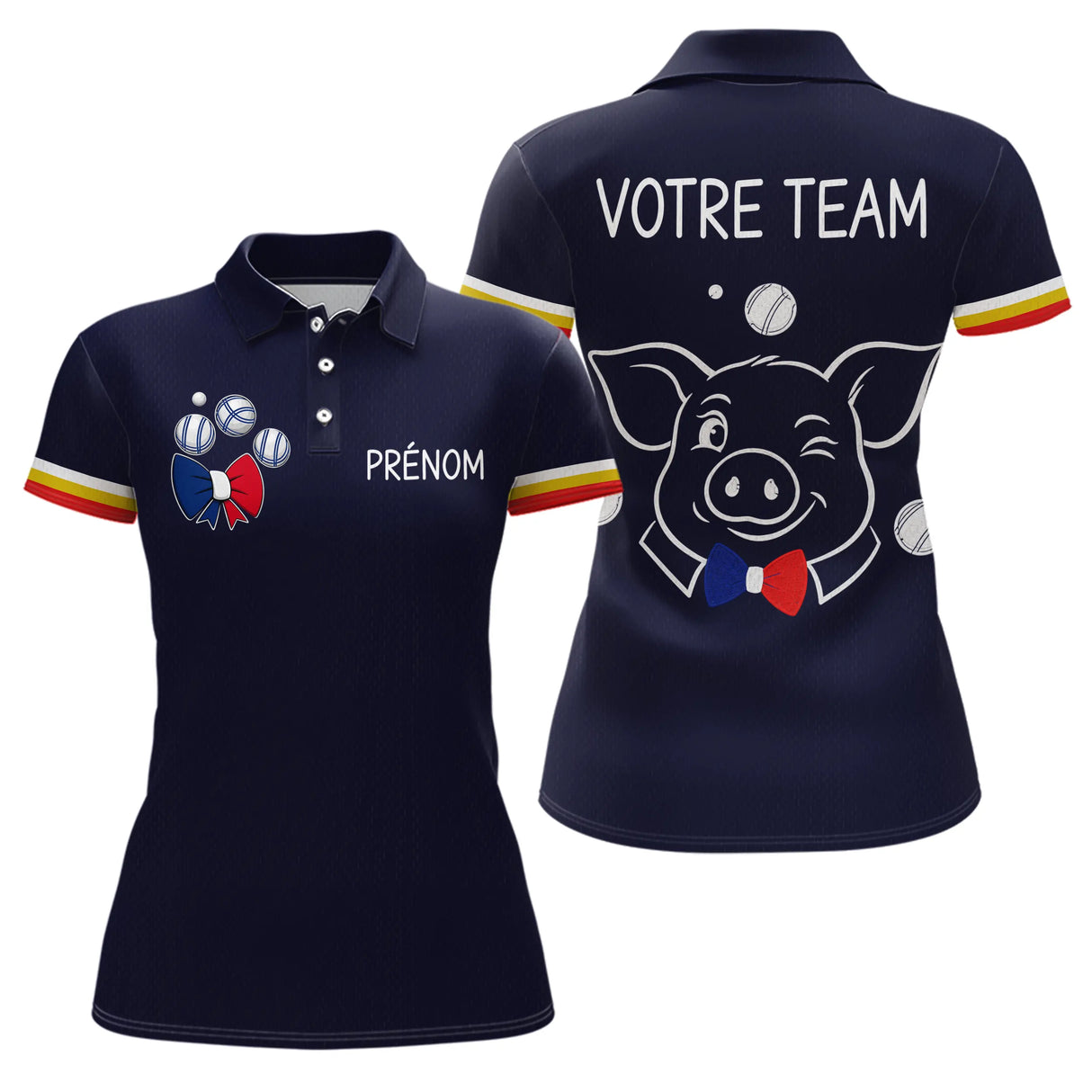 Polo Pétanque Personnalisé - Bleu Marine Cochonnet - Polo Femme