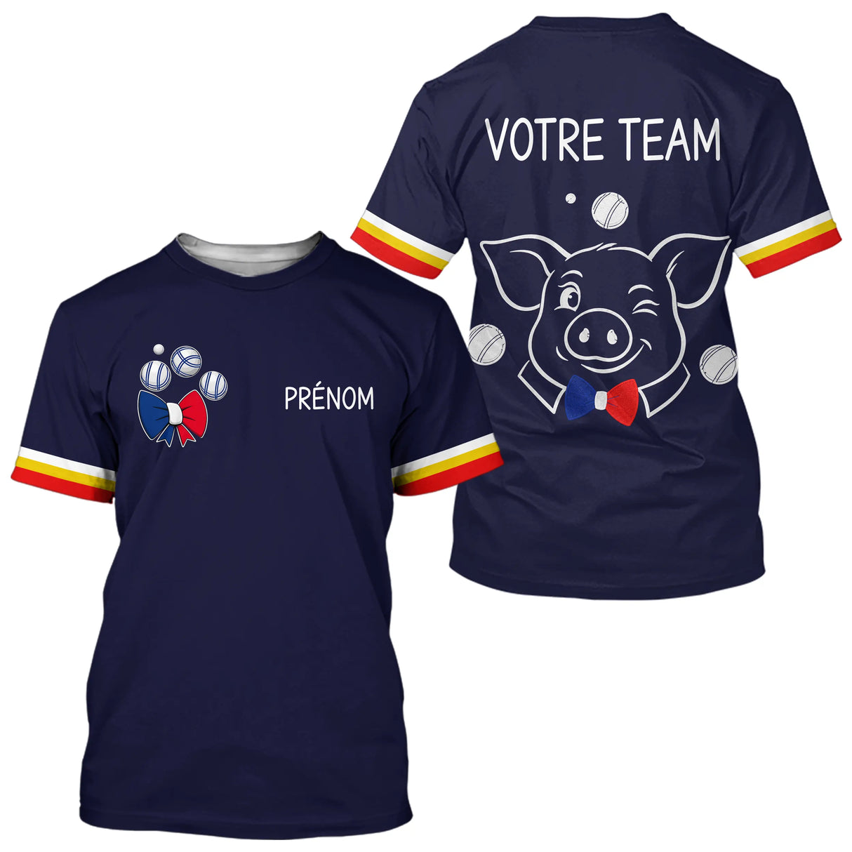 Polo Pétanque Personnalisé - Bleu Marine Cochonnet - T-Shirt Homme