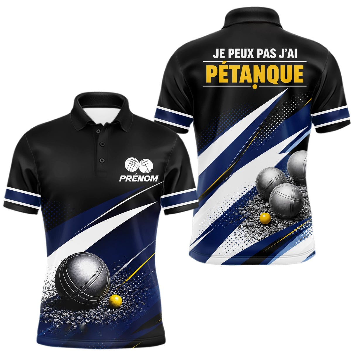 Polo Pétanque Personnalisé - Bleu & Noir Humoristique - Polo Homme