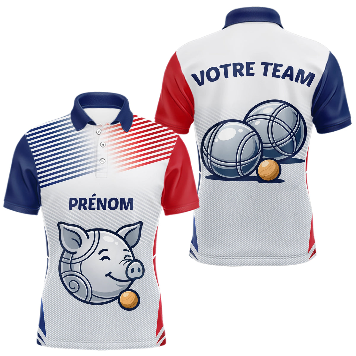 Polo Pétanque Personnalisé - Cochonnet Bleu Blanc Rouge - Polo Homme