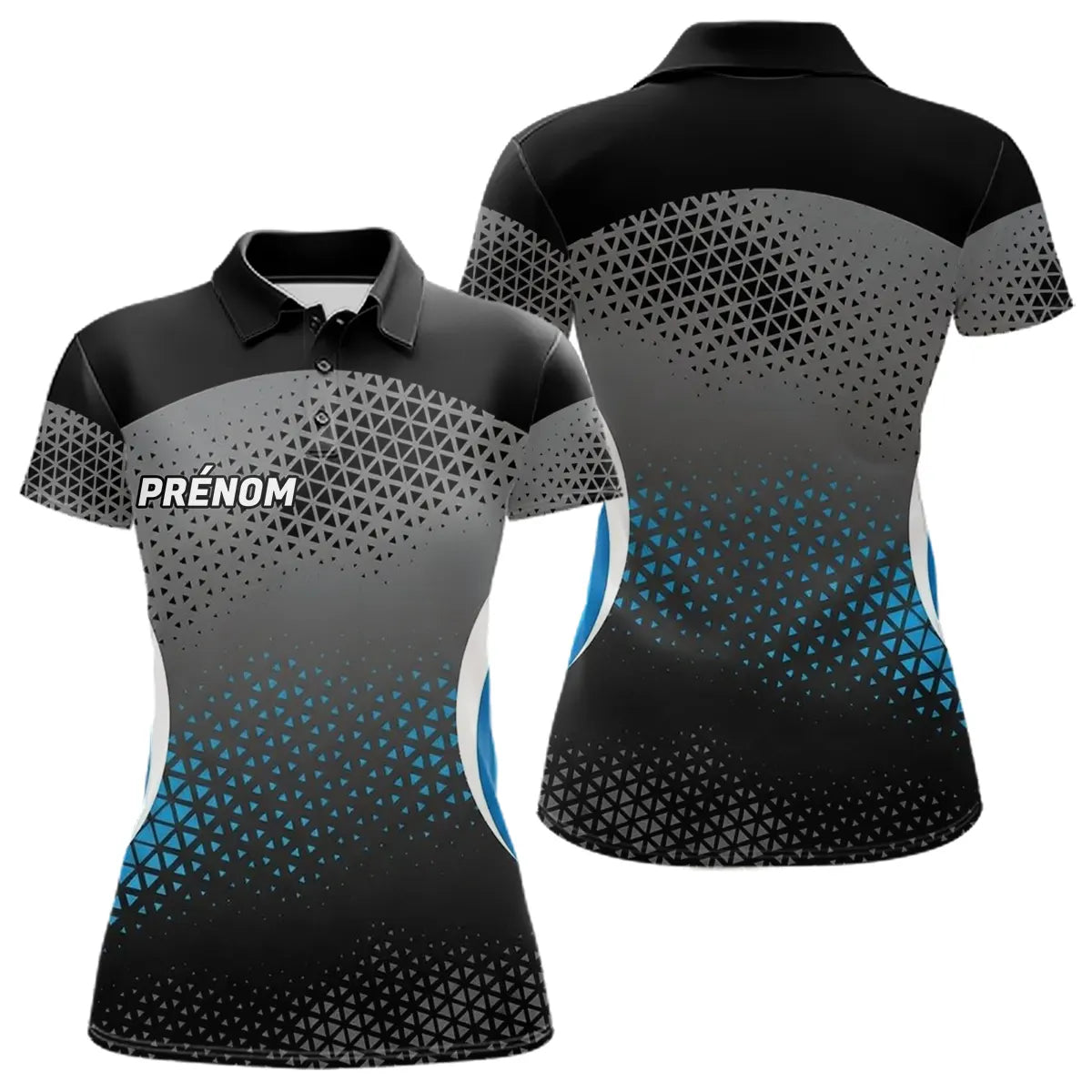 Polo Pétanque Personnalisé - Design Géométrique Bleu & Noir - Polo Femme