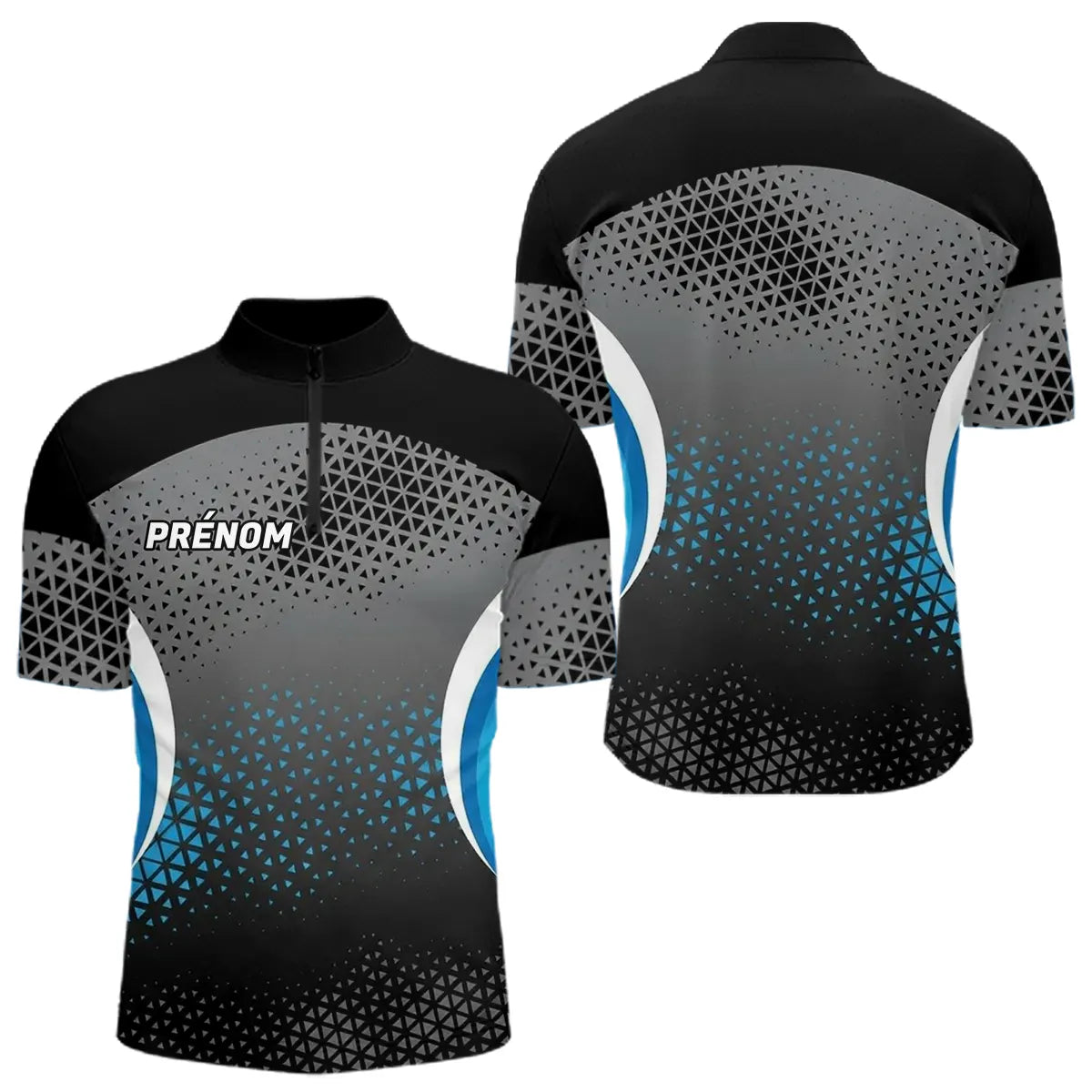 Polo Pétanque Personnalisé - Design Géométrique Bleu & Noir - Polo Zippé Homme