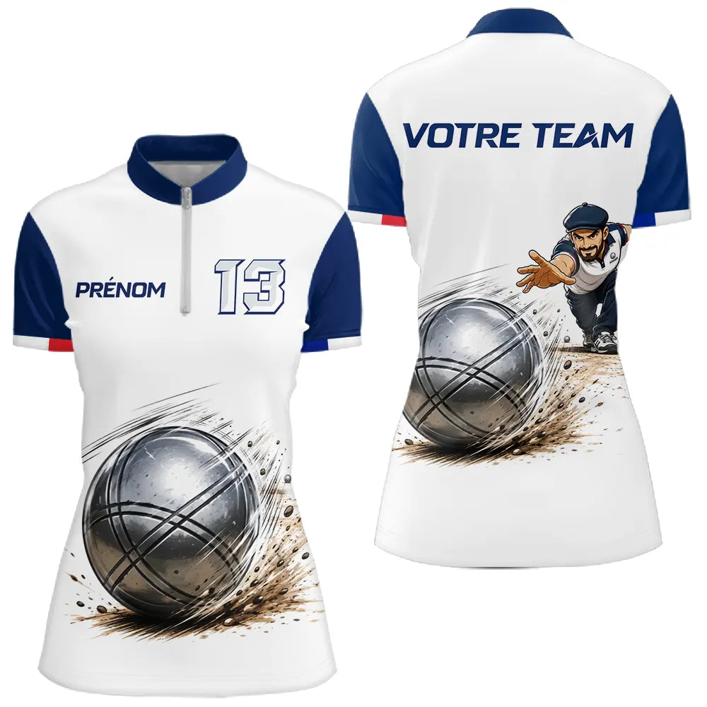 Polo Pétanque Personnalisé - Tricolore & Esprit Équipe - Polo Zippé Femme