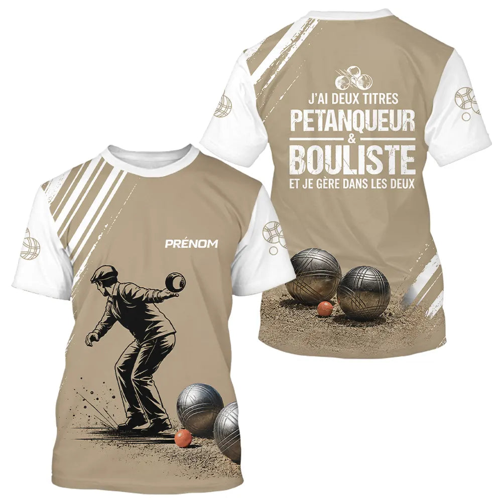Polo Pétanque Personnalisé Blanc et Sable - Cadeau Bouliste - T-Shirt Homme