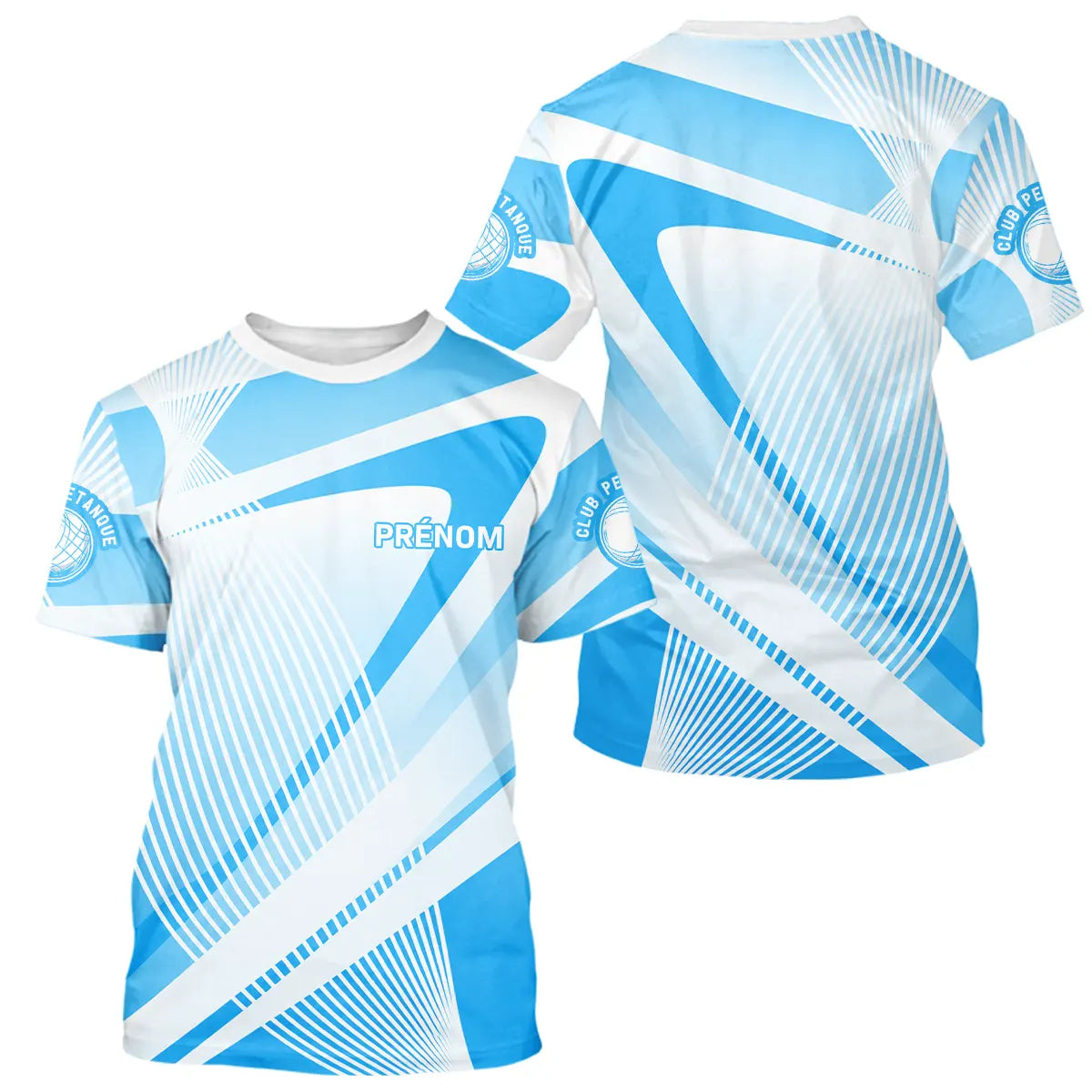 Polo Pétanque Personnalisé Bleu & Blanc - Design Technique - T-Shirt Homme
