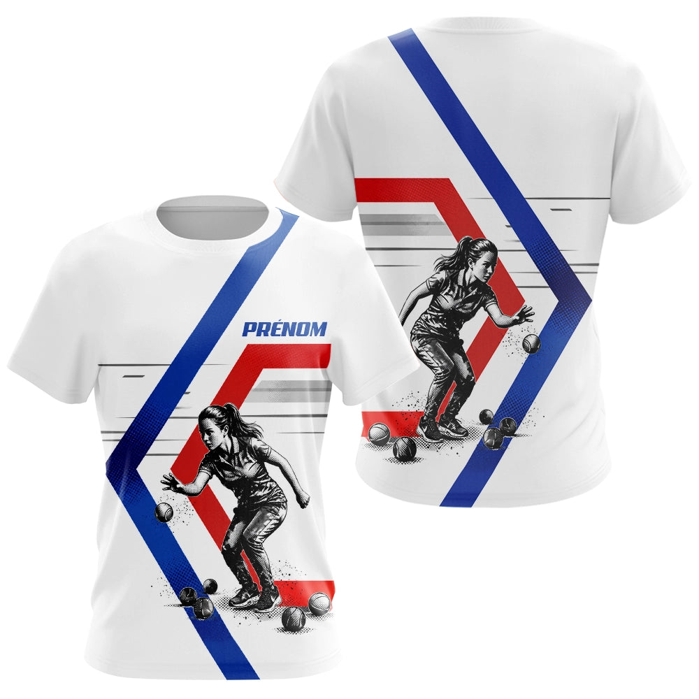 Polo Pétanque Personnalisé Bleu Blanc Rouge - Homme Femme Prénom - T-Shirt Femme