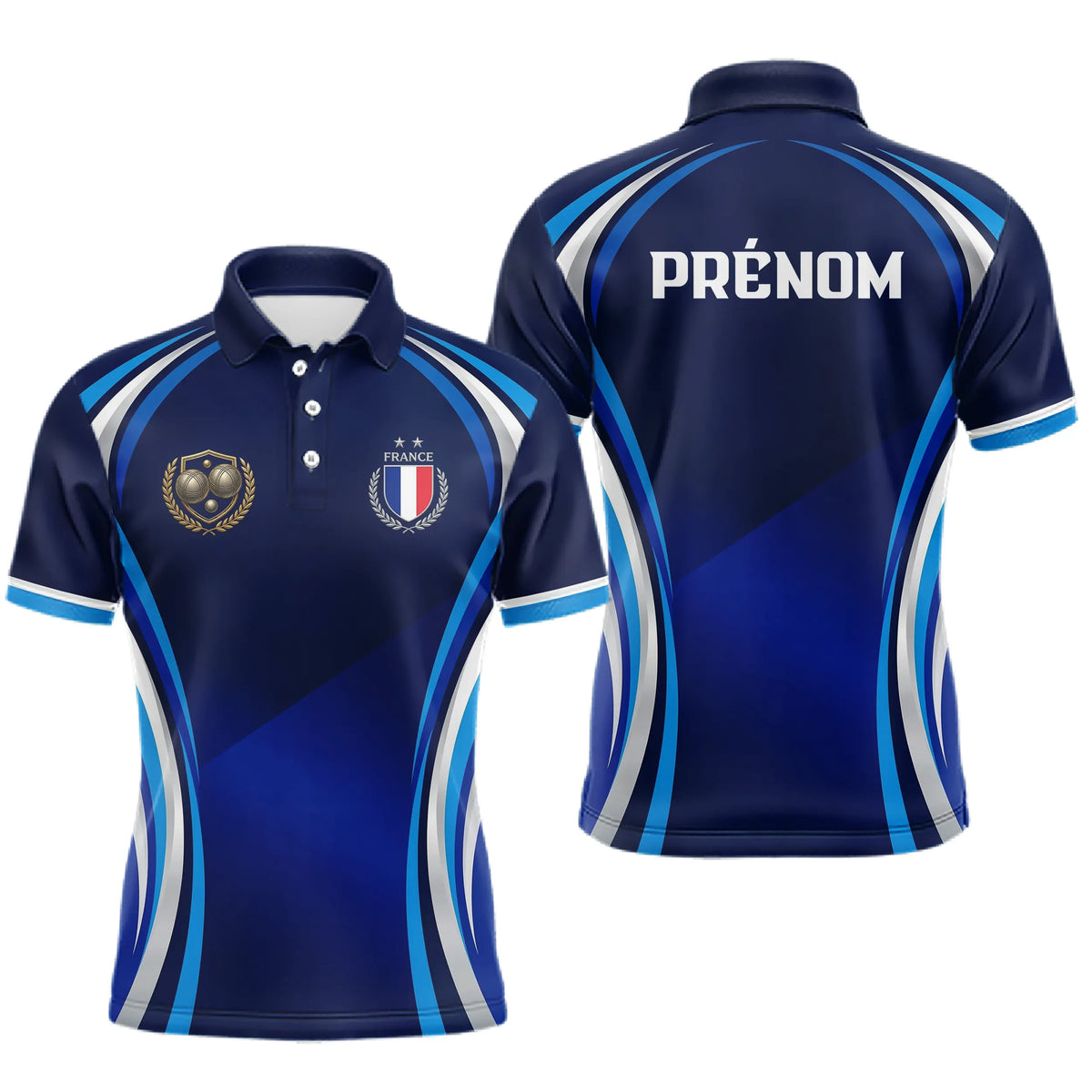 Polo Pétanque Personnalisé Bleu France - Cadeau Bouliste Homme Femme - Polo Homme
