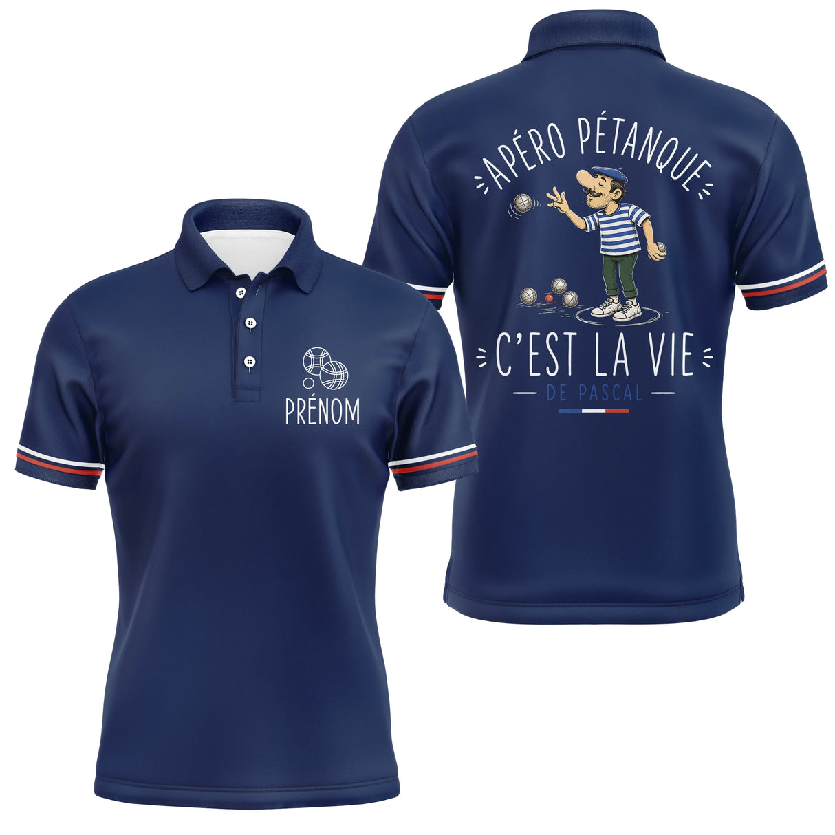 Polo Pétanque Personnalisé Bleu Marine - Cadeau Homme Femme - Polo Homme