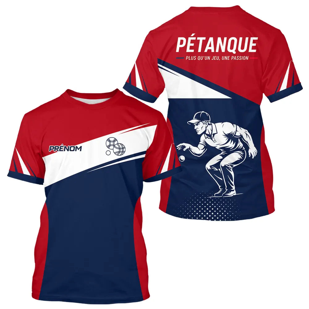 Polo Pétanque Personnalisé Bleu Rouge - Homme Femme Passion Boules - T-Shirt Homme