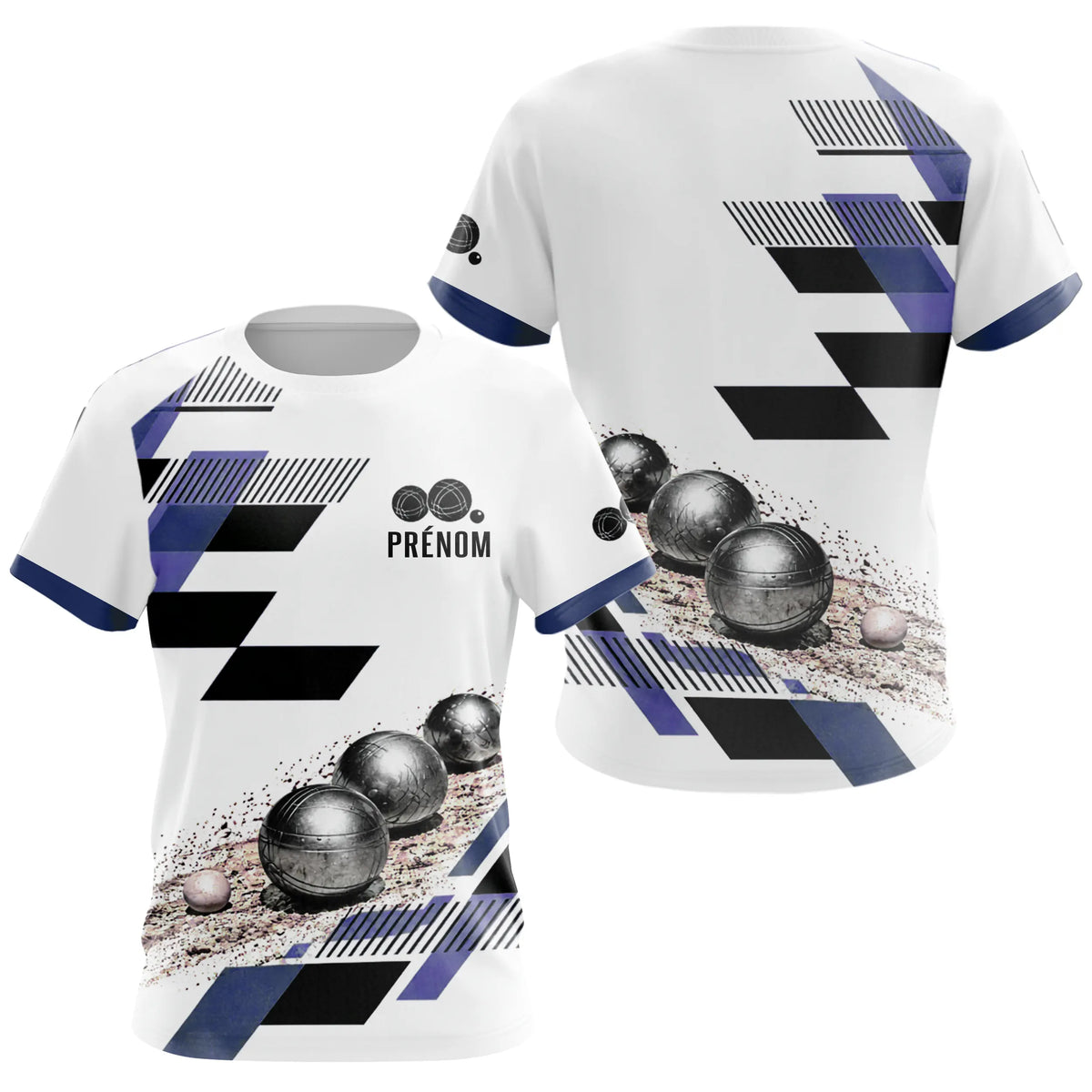 Polo Pétanque Personnalisé Bleu et Violet - Design Graphique - T-Shirt Femme