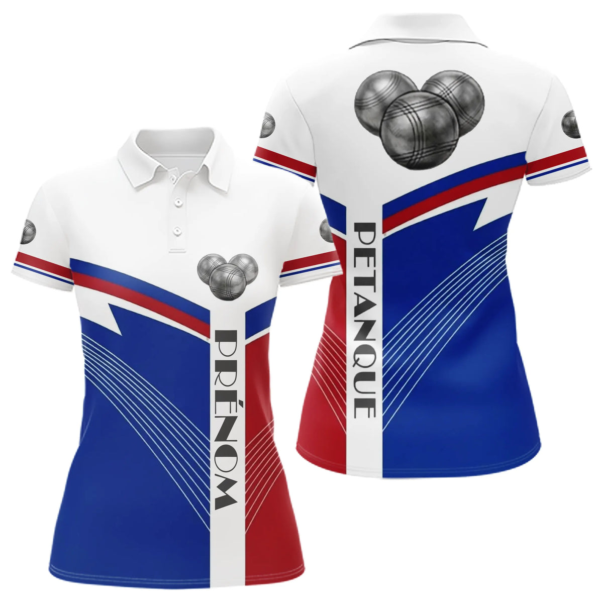 Polo Pétanque Personnalisé France - Boulodromes Bleu Blanc Rouge - Polo Femme