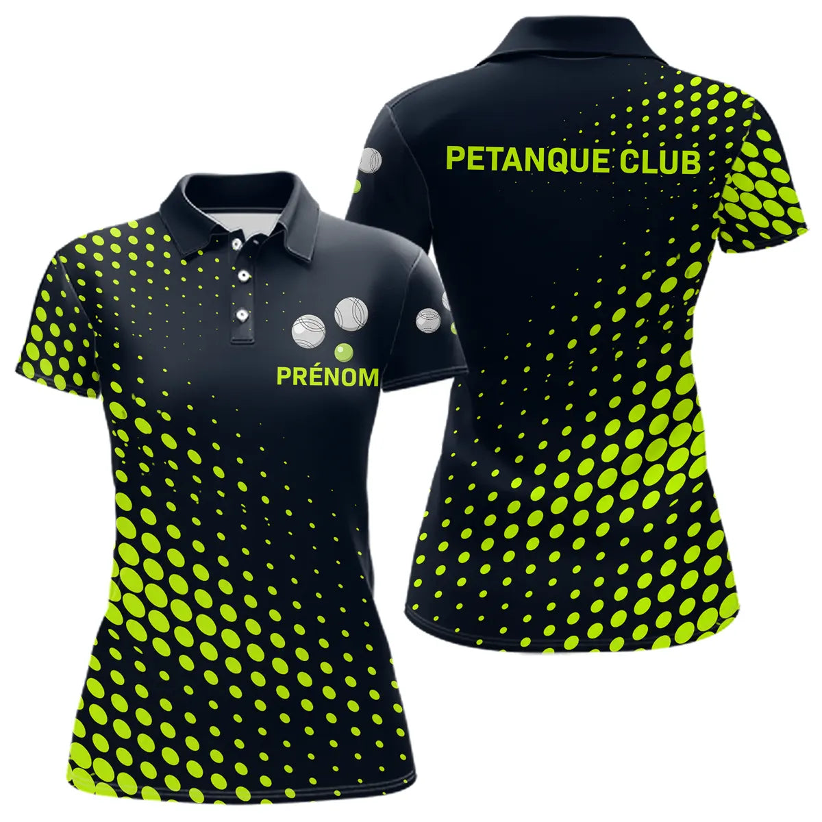 Polo Pétanque Personnalisé Homme - Noir & Vert Fluo Club - Polo Femme