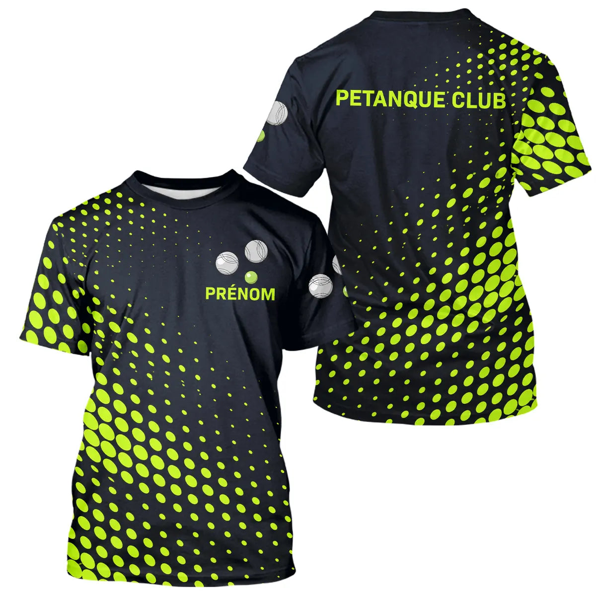 Polo Pétanque Personnalisé Homme - Noir & Vert Fluo Club - T-Shirt Homme
