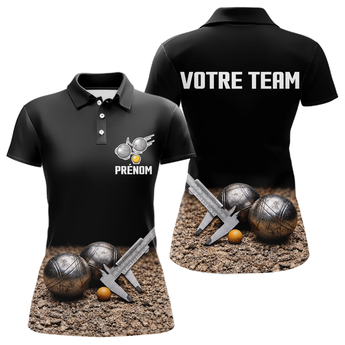 Polo Pétanque Personnalisé Noir - Nom & Team - Polo Femme