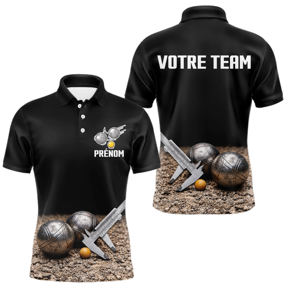 Polo Pétanque Personnalisé Noir - Nom & Team - Polo Homme