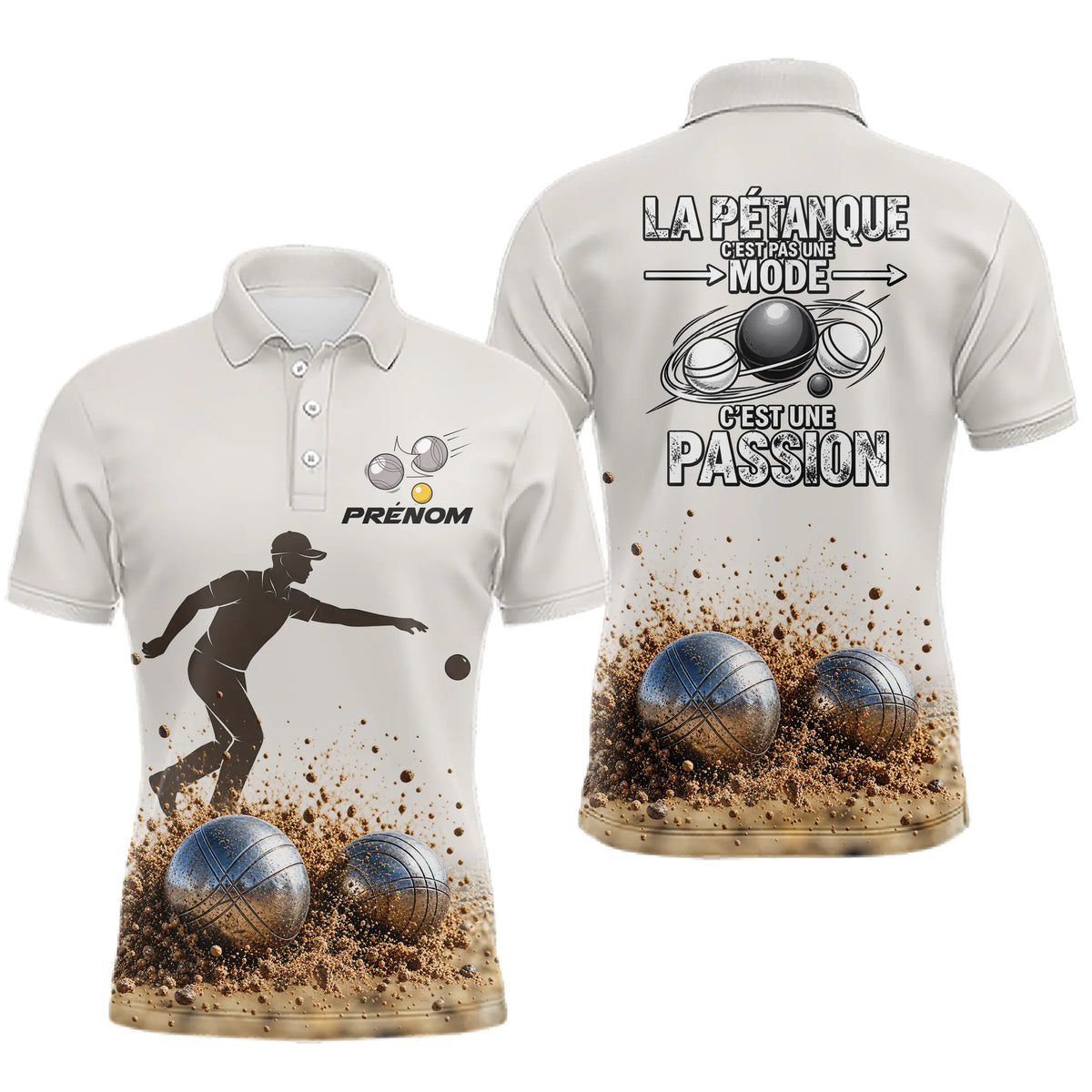 Polo Pétanque Personnalisé Sable – Passion Bouliste Beige & Gris - Polo Homme