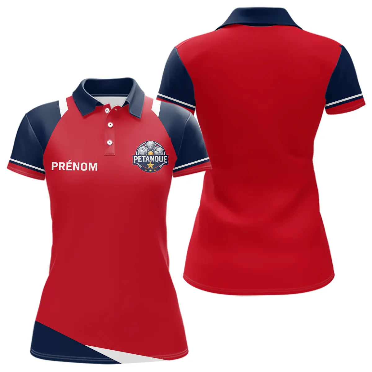 Polo Pétanque Personnalisé Tricolore - Bleu Rouge Boules - Polo Femme