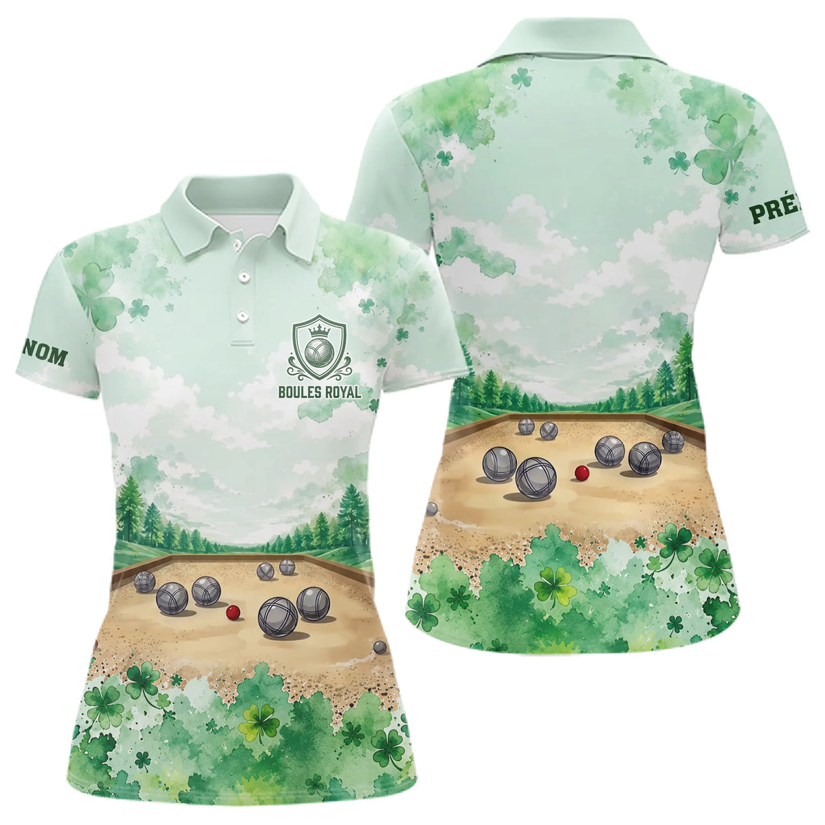 Polo Pétanque Personnalisé Vert Trèfle - Boules Royal Homme Femme - Polo Femme