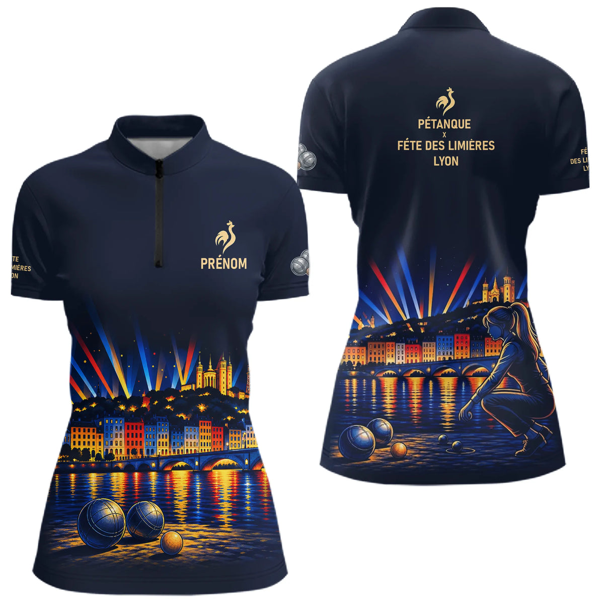 Polo Pétanque Personnalisable - Lyon Fête des Lumières - Polo Zippé Femme