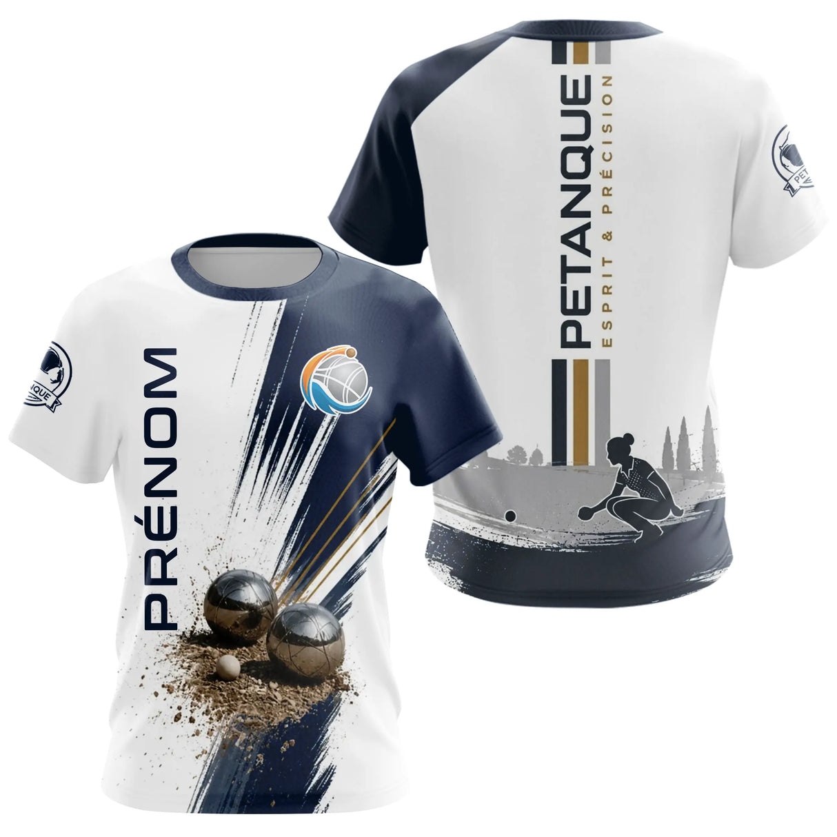 Polo Pétanque Prénom - Boulodrome 3D Bleu & Blanc Sur Mesure - T-Shirt Femme