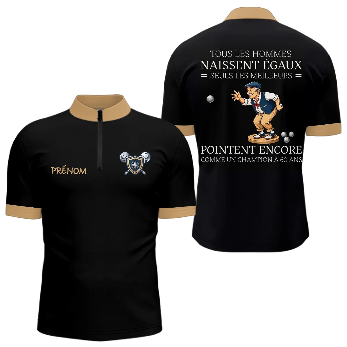 Polo Pétanque Premium Noir Doré – Style Vrais Champions - Polo Zippé Homme