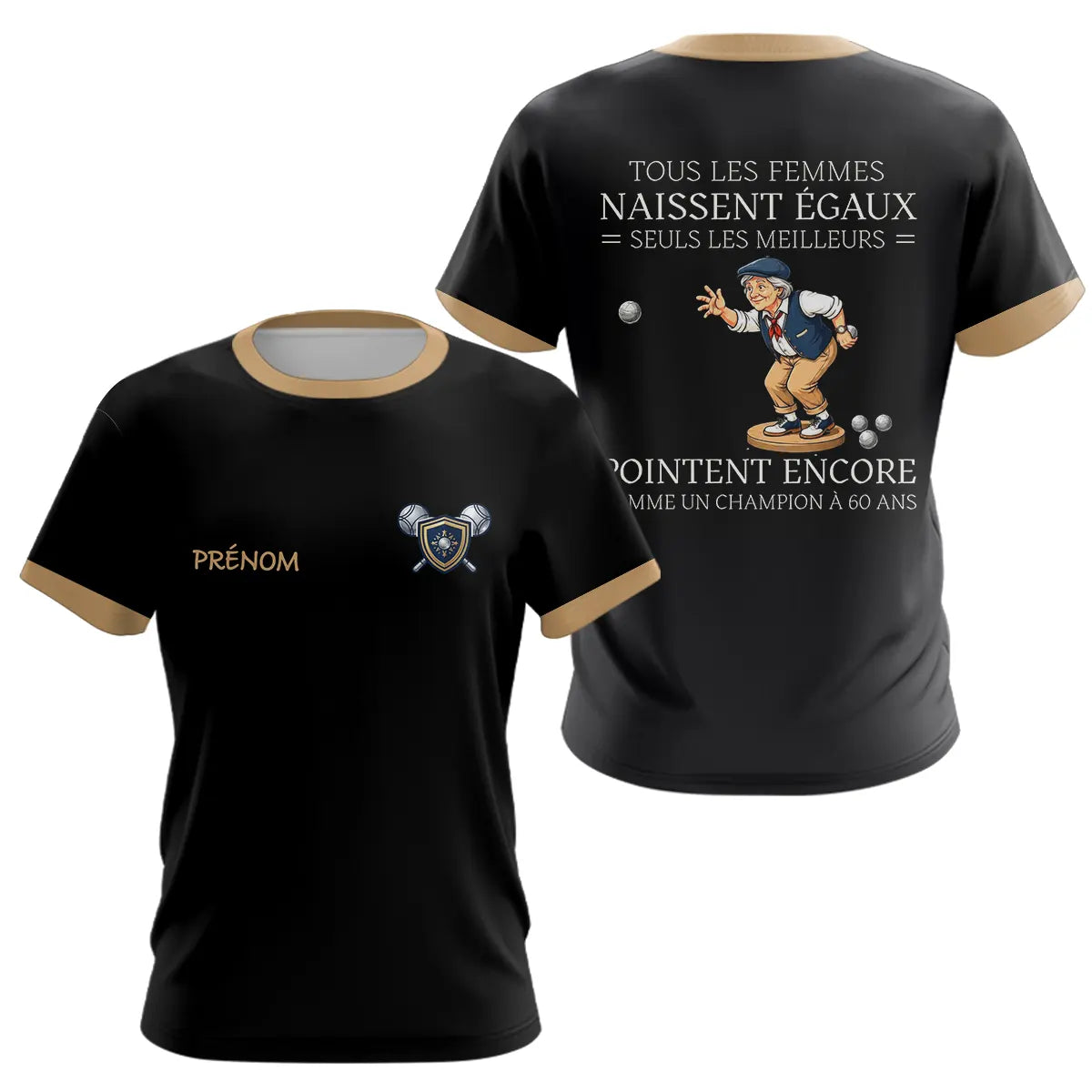 Polo Pétanque Premium Noir Doré – Style Vrais Champions - T-Shirt Femme