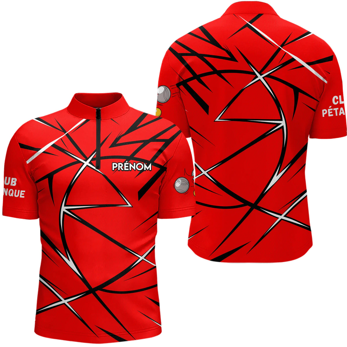 Polo Pétanque Rouge Personnalisé - Boutique Homme Femme - Polo Zippé Homme