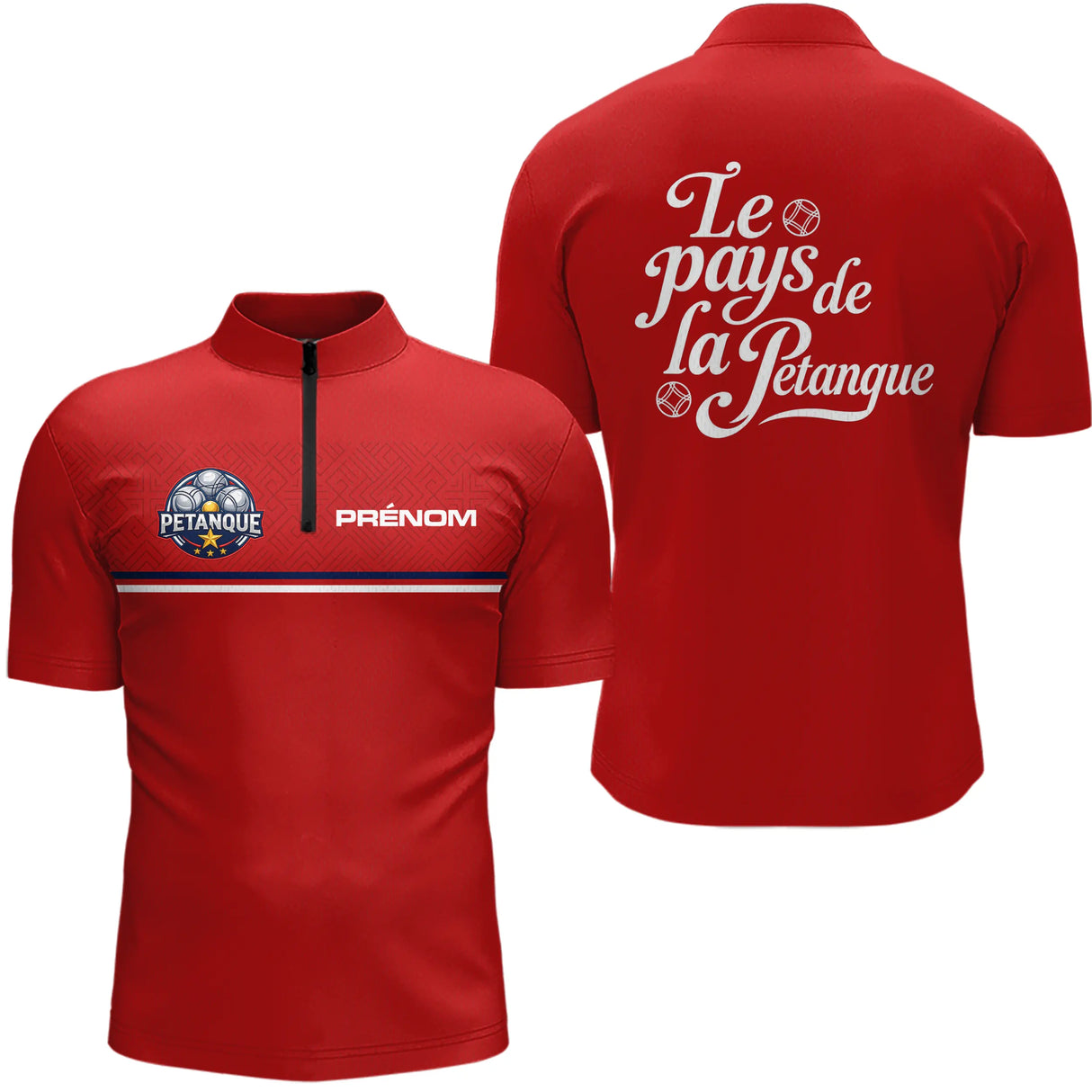 Polo Pétanque Rouge Personnalisé - Le Pays De La Boules - Polo Zippé Homme