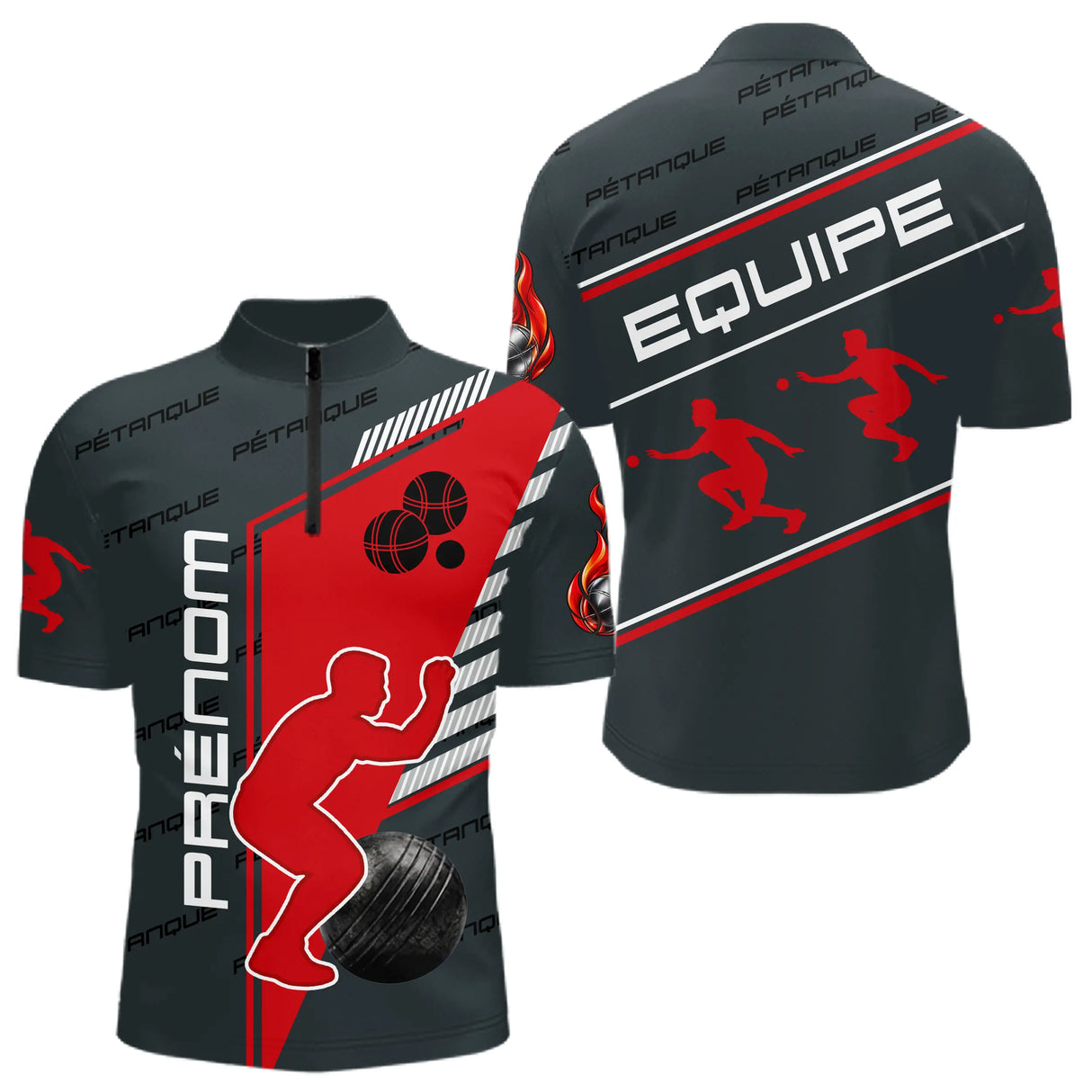 Polo Pétanque Rouge et Noir - Style Équipe Homme Femme - Polo Zippé Homme
