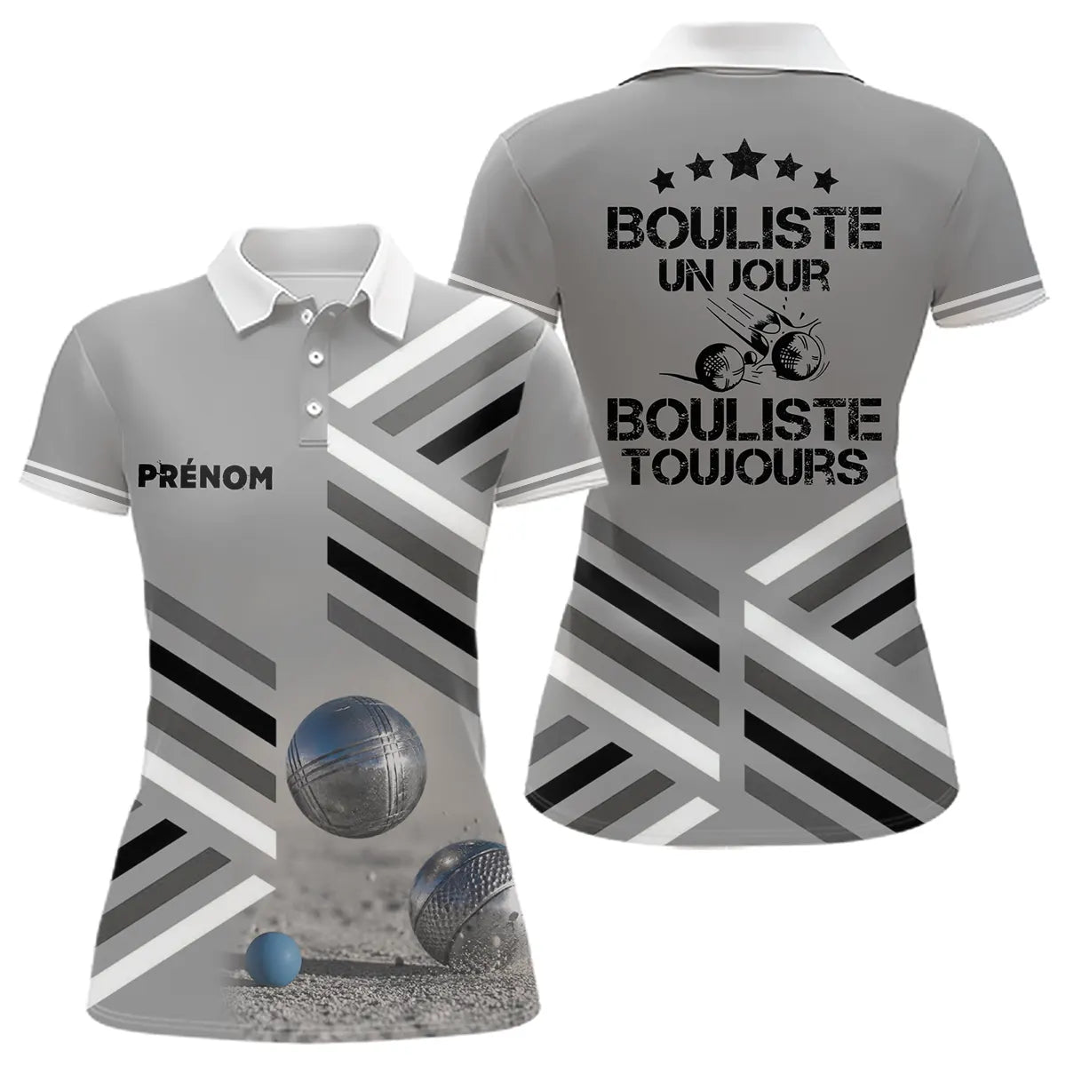 Polo Pétanque Sable Gris Personnalisé - Bouliste Un Jour - Polo Femme