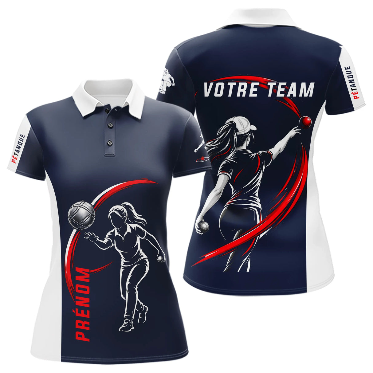 Polo Pétanque Sport Homme Femme - Personnalisé Bleu Rouge - Polo Femme