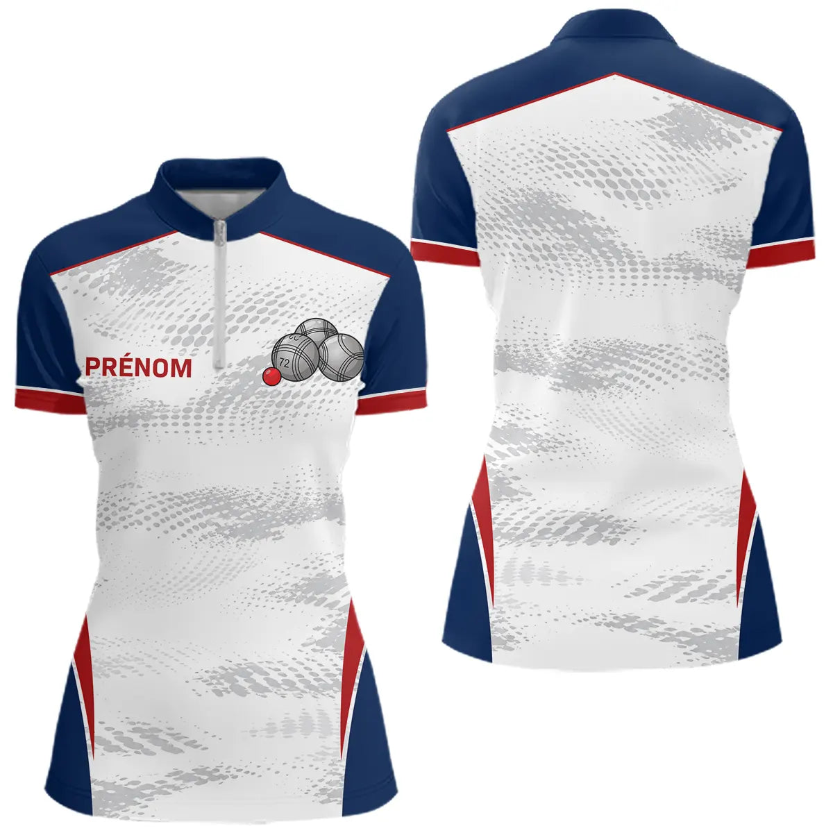 Polo Pétanque Sport Personnalisé - Bleu Blanc Rouge Couleurs - Polo Zippé Femme