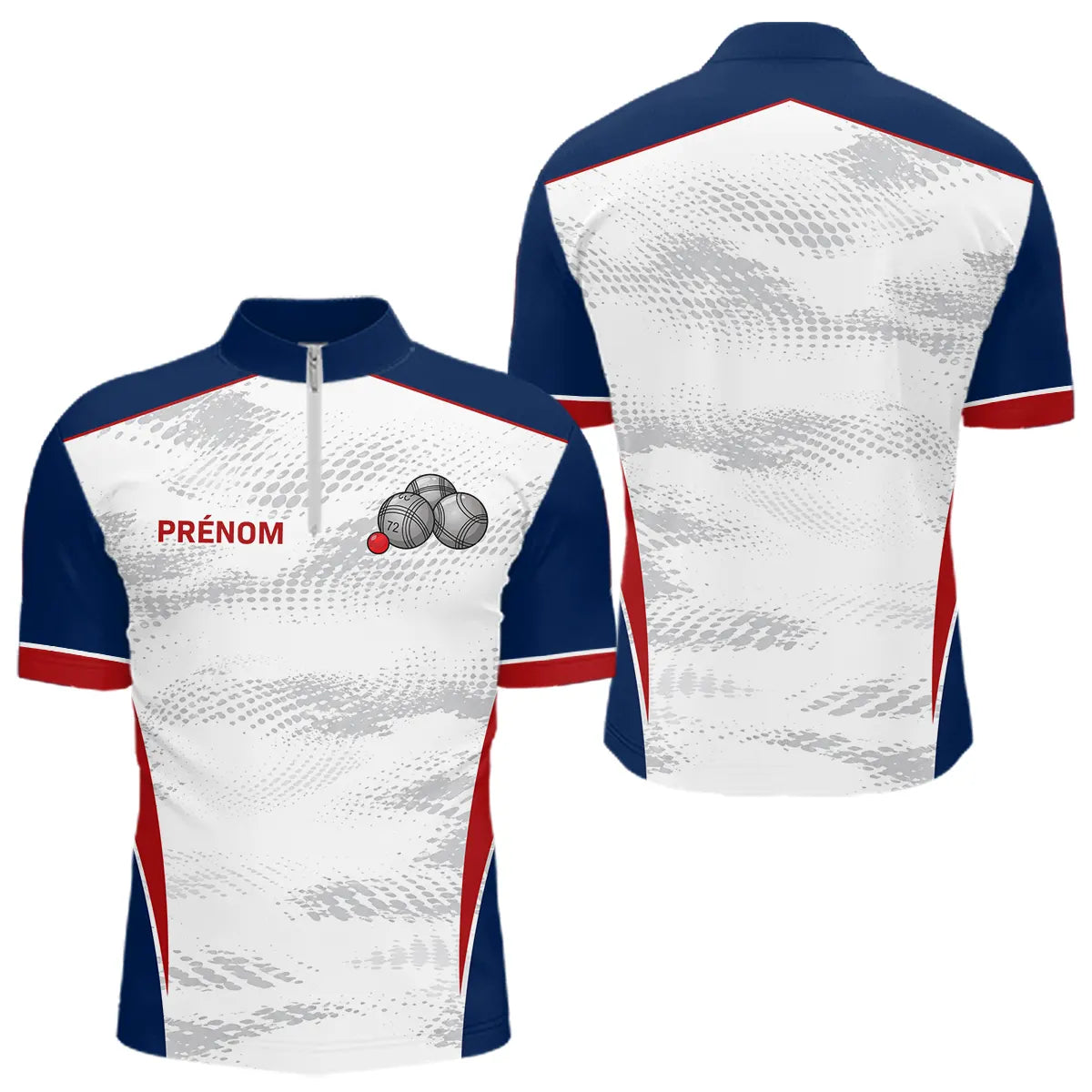 Polo Pétanque Sport Personnalisé - Bleu Blanc Rouge Couleurs - Polo Zippé Homme