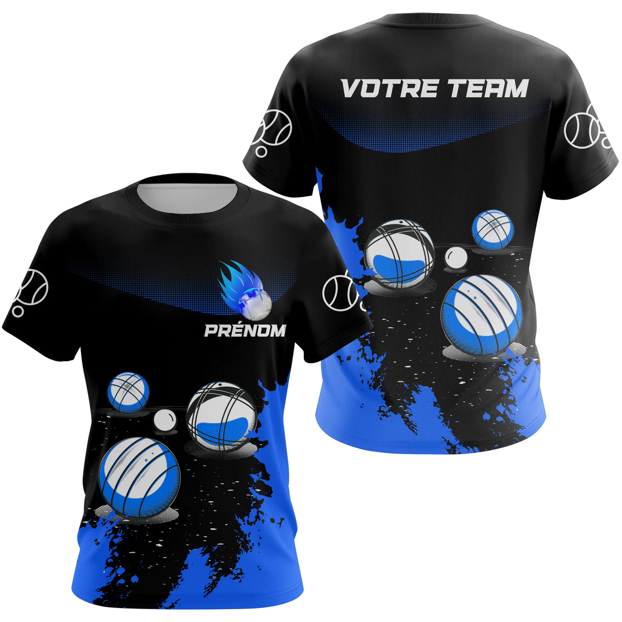 Polo Pétanque Sport Personnalisé - Boules Bleu Électrique - T-Shirt Femme