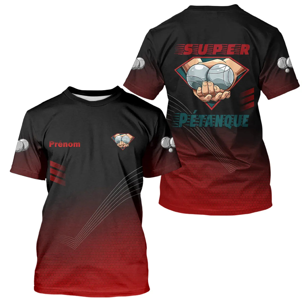 Polo Pétanque Super Joueur - Personnalisé Noir & Rouge - T-Shirt Homme
