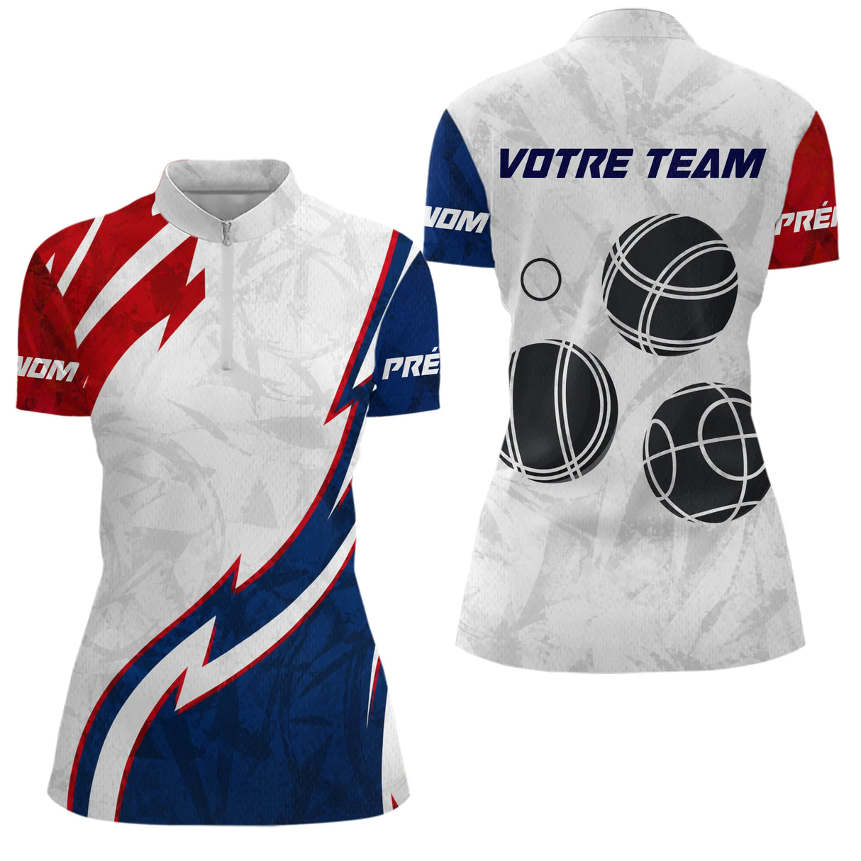 Polo Pétanque Tricolore Personnalisé - Design Boules Équipe - Polo Zippé Femme