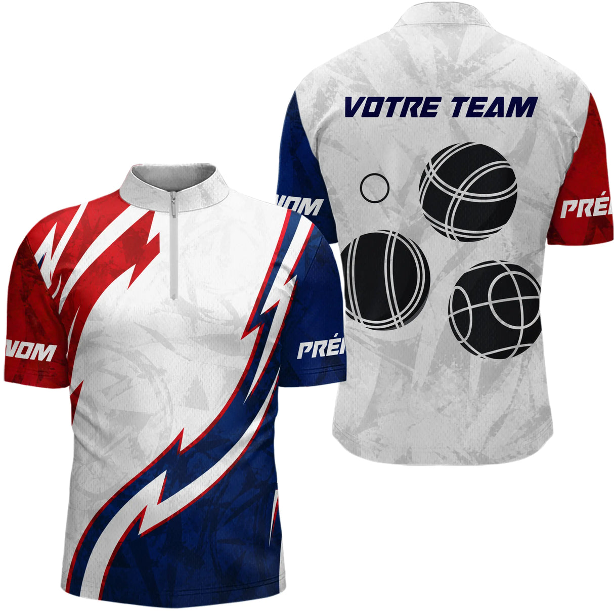 Polo Pétanque Tricolore Personnalisé - Design Boules Équipe - Polo Zippé Homme