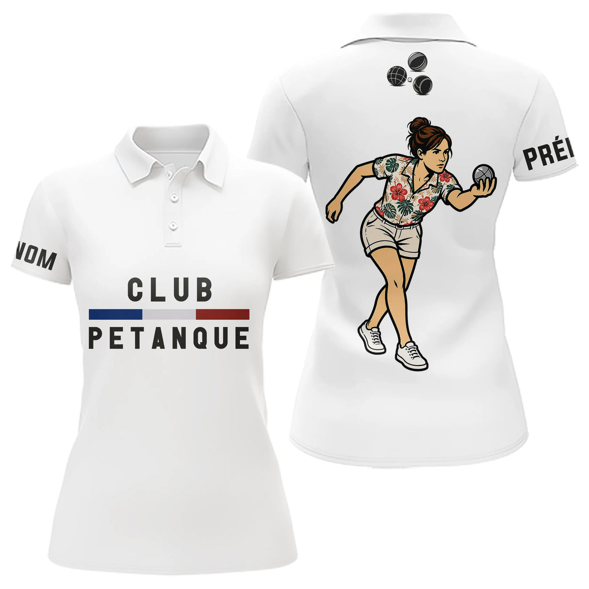Polo Pétanque Vacances Boules - Hawaïen Blanc Personnalisé - Polo Femme