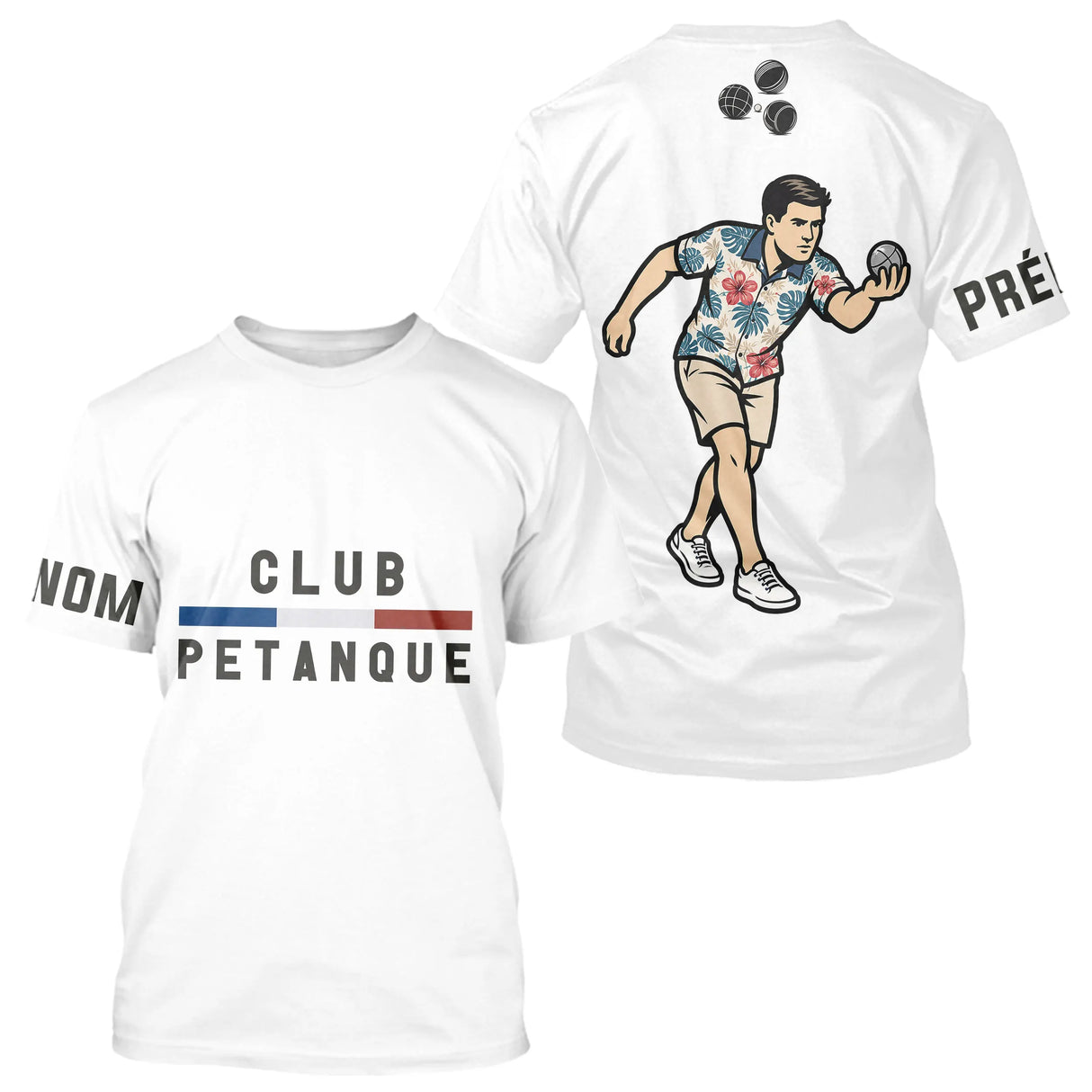 Polo Pétanque Vacances Boules - Hawaïen Blanc Personnalisé - T-Shirt Homme