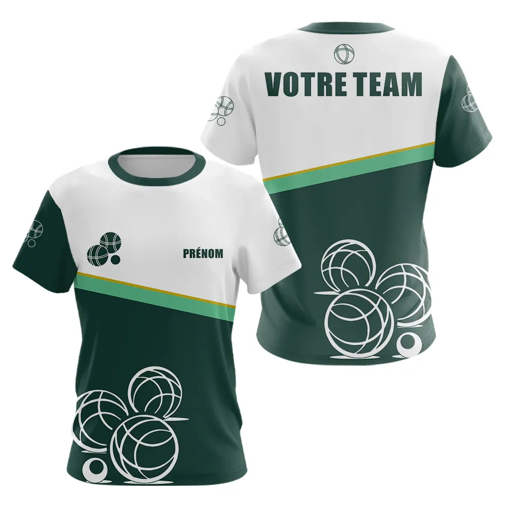 Polo Pétanque Vert Sapin Blanc – Boules Personnalisé - T-Shirt Femme