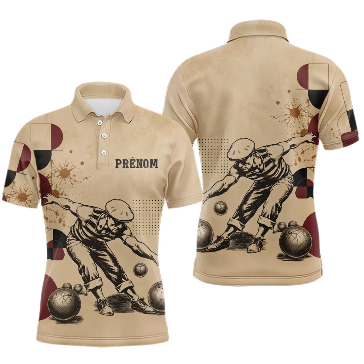 Polo Pétanque Vintage Beige - Homme Femme Personnalisé - Polo Homme