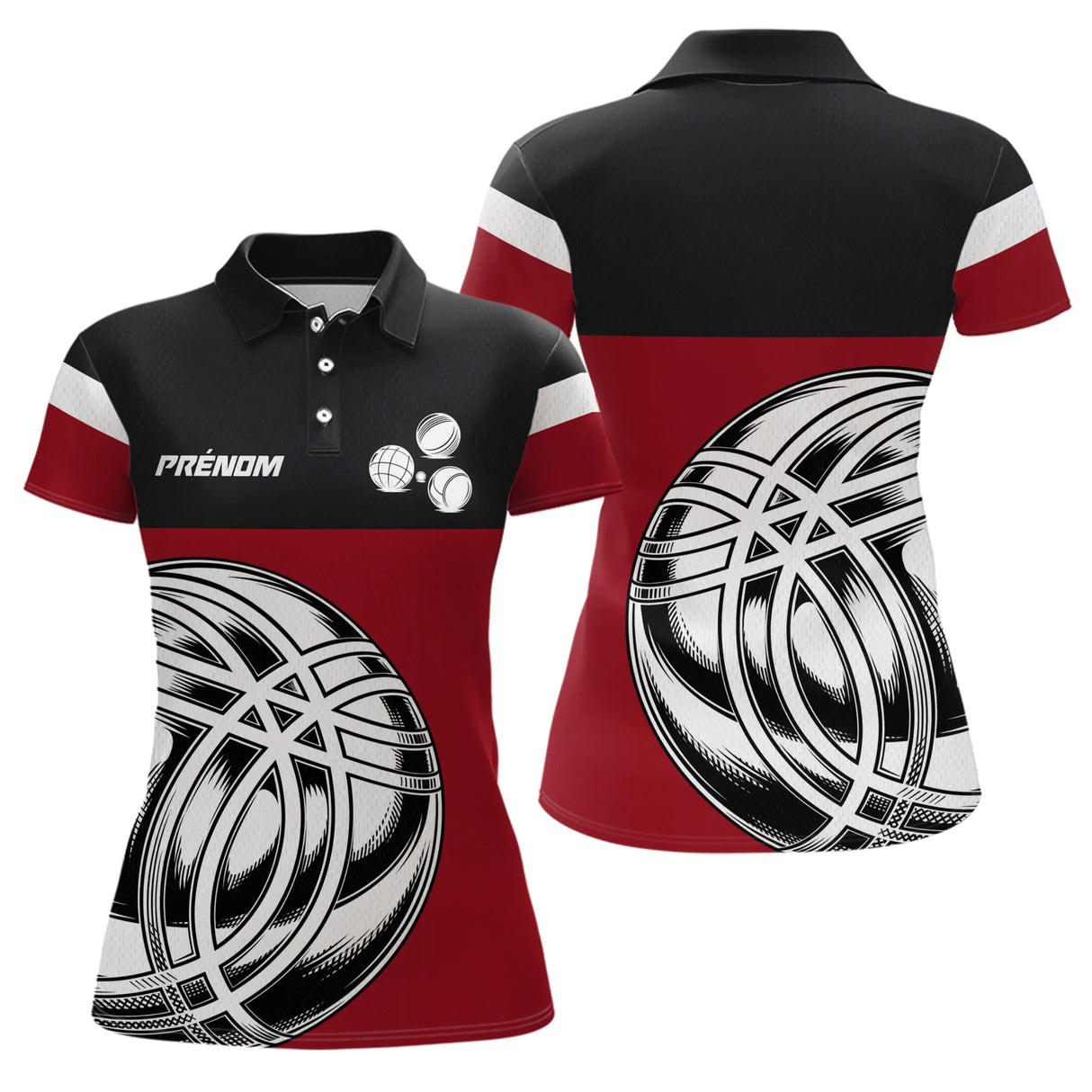 Polo Pétanque Élégant Rouge - Motif Boules Homme Femme - Polo Femme