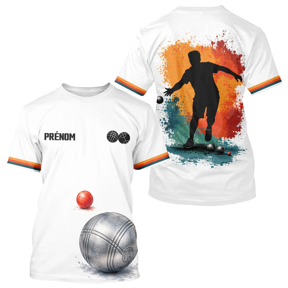 Polo Pétanque Équipe Tournoi Blanc - Motif Boulistes - T-Shirt Homme